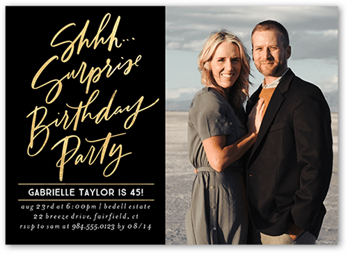 Surprise Party Birthday Invitation, Black, 5x7 Flat, Matte, Signature Smooth Cardstock, Square