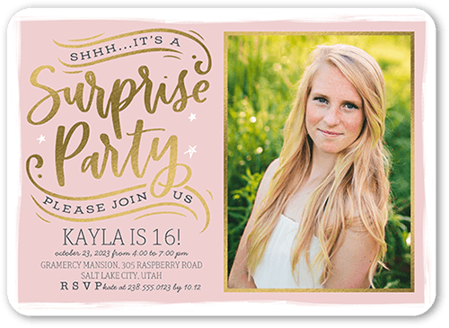 Secret Party Birthday Invitation, Pink, 5x7 Flat, 100% Recycled Cardstock , Rounded