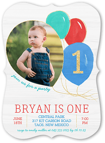 Balloon Bunch Boy Birthday Invitation, Blue, 5x7 Flat, Matte, Signature Smooth Cardstock, Bracket