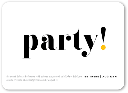 Big and Bold Birthday Invitation, Yellow, 5x7 Flat, 100% Recycled Cardstock , Rounded