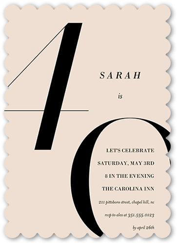 Modern Forty Birthday Invitation, Beige, 5x7 Flat, Matte, Signature Smooth Cardstock, Scallop