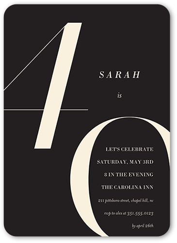 Modern Forty Birthday Invitation, Grey, 5x7 Flat, Matte, Signature Smooth Cardstock, Rounded