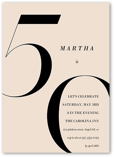 Modern Fifty Birthday Invitation, Beige, 5x7 Flat, Pearl Shimmer Cardstock, Square