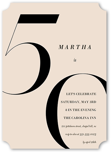 Modern Fifty Birthday Invitation, Beige, 5x7 Flat, Pearl Shimmer Cardstock, Ticket