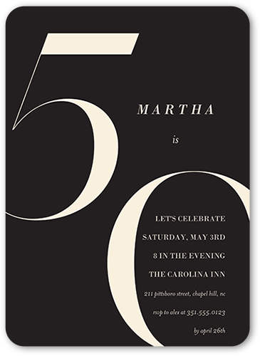 Modern Fifty Birthday Invitation, Grey, 5x7, Matte, Signature Smooth Cardstock, Rounded