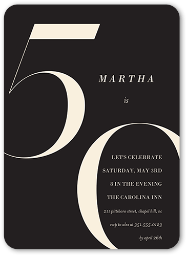 Modern Fifty Birthday Invitation, Grey, 5x7 Flat, Matte, Signature Smooth Cardstock, Rounded