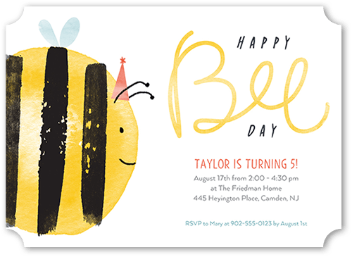 Happy Bee Day Birthday Invitation, Yellow, 5x7, Pearl Shimmer Cardstock, Ticket
