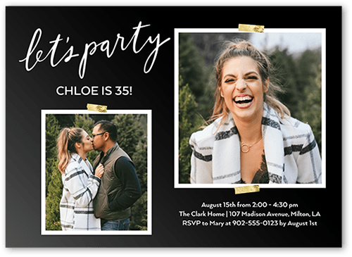 Modern Snapshot Birthday Invitation, Black, 5x7 Flat, Standard Smooth Cardstock, Square