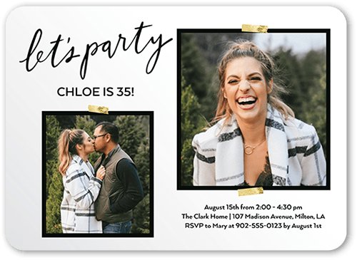 Modern Snapshot Birthday Invitation, White, 5x7 Flat, Pearl Shimmer Cardstock, Rounded