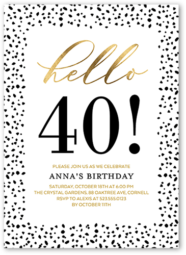 Speckled Hello Birthday Invitation, White, 5x7 Flat, 100% Recycled Cardstock ?, Square