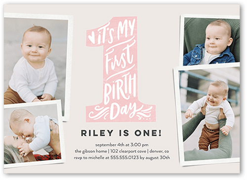 My First Birthday Birthday Invitation, Pink, 5x7, Luxe Double-Thick Cardstock, Square