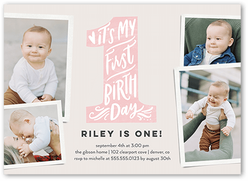 My First Birthday Birthday Invitation, Pink, 5x7 Flat, Luxe Double-Thick Cardstock, Square