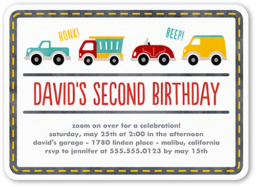 Birthday Cars Birthday Invitation, Grey, 5x7, Standard Smooth Cardstock, Rounded