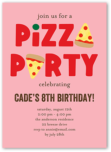 Pizza Surprise Birthday Invitation, Pink, 5x7, Standard Smooth Cardstock, Square
