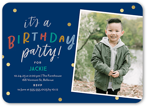 Cuteness Overload Birthday Invitation, Blue, 5x7 Flat, Pearl Shimmer Cardstock, Rounded, Navy