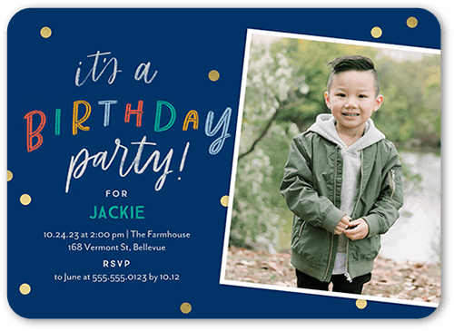 Cuteness Overload Birthday Invitation, Blue, 5x7 Flat, Pearl Shimmer Cardstock, Rounded