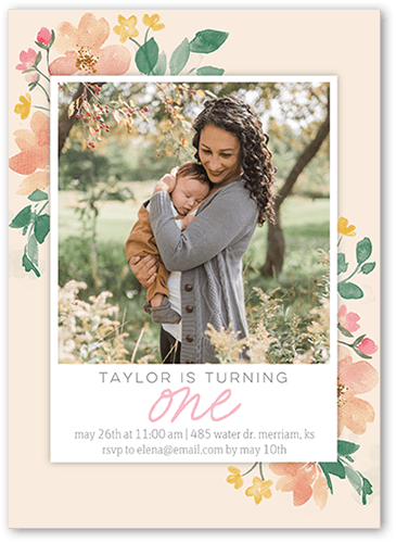 Sweetest Floral Birthday Invitation, Orange, 5x7 Flat, 100% Recycled Cardstock , Square