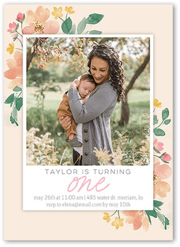 Sweetest Floral Birthday Invitation, Orange, 5x7 Flat, Matte, Signature Smooth Cardstock, Square