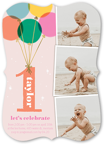 Floating Festivities Birthday Invitation, Pink, 5x7 Flat, Pearl Shimmer Cardstock, Bracket