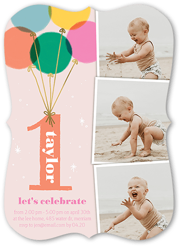 Floating Festivities Birthday Invitation, Pink, 5x7 Flat, 100% Recycled Cardstock , Bracket