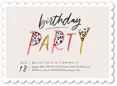 Wild Child Birthday Invitation, Grey, 5x7 Flat, Pearl Shimmer Cardstock, Scallop