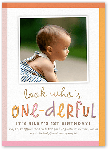 Onederful Time Birthday Invitation, Pink, 5x7 Flat, Matte, Signature Smooth Cardstock, Square, Blush