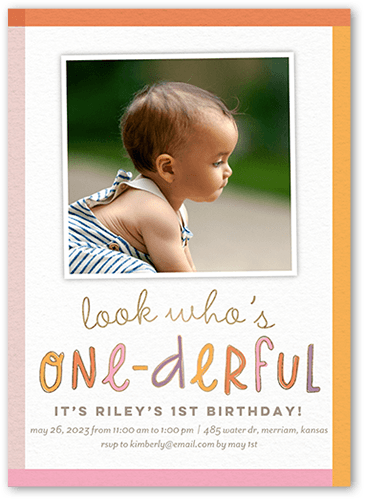 Onederful Time Birthday Invitation, Pink, 5x7 Flat, 100% Recycled Cardstock ?, Square