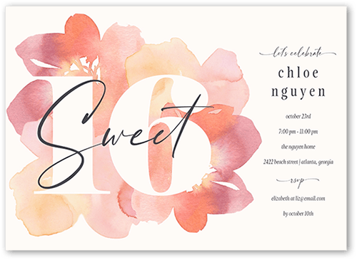 Fancy Flowers Birthday Invitation, Pink, 5x7 Flat, Luxe Double-Thick Cardstock, Square