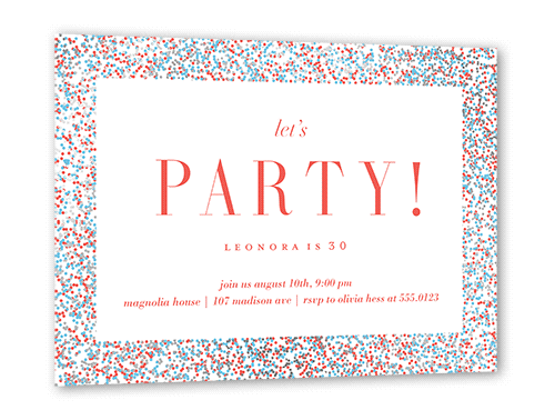 Filigree Frame Birthday Invitation, Silver Foil, Orange, 5x7 Flat, Pearl Shimmer Cardstock, Square, Hot Coral