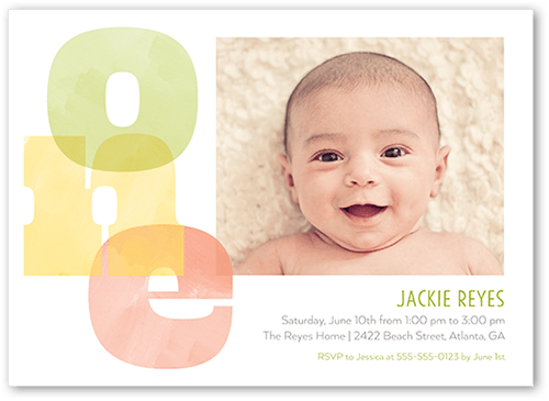 Blended Big One Birthday Invitation, White, 5x7 Flat, Standard Smooth Cardstock, Square