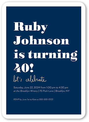 Captivating Cadence Birthday Invitation, Blue, 5x7 Flat, Pearl Shimmer Cardstock, Rounded, Navy