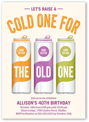 Cold One Birthday Invitation, Purple, 5x7 Flat, 100% Recycled Cardstock ?, Square