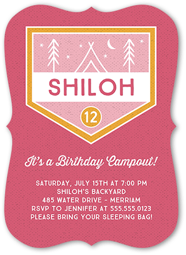 Party Scout Birthday Invitation, Pink, 5x7, Pearl Shimmer Cardstock, Bracket