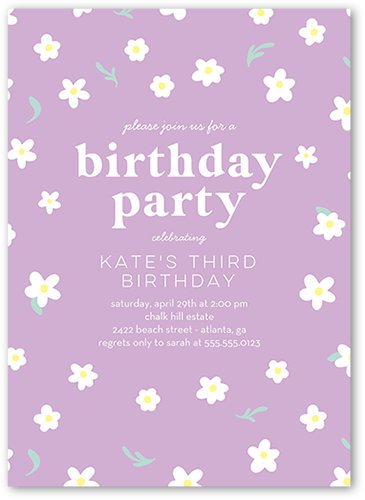 Daisy Decor Birthday Invitation, Purple, 5x7 Flat, Standard Smooth Cardstock, Square, Lilac
