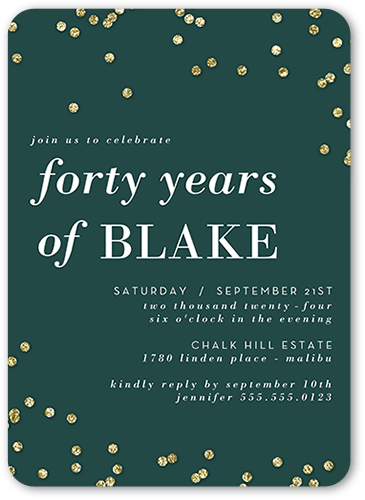 Confetti Cadence Birthday Invitation, Green, 5x7 Flat, Pearl Shimmer Cardstock, Rounded