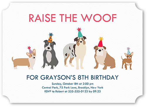 Raise The Woof Birthday Invitation, White, 5x7, Pearl Shimmer Cardstock, Ticket