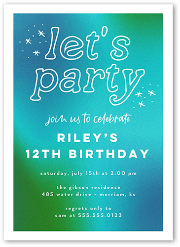 Graceful Gradient Birthday Invitation, Blue, 5x7 Flat, 100% Recycled Cardstock , Square, Aqua