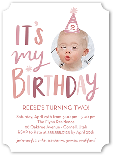Candid Cap Birthday Invitation, Pink, 5x7 Flat, Pearl Shimmer Cardstock, Ticket