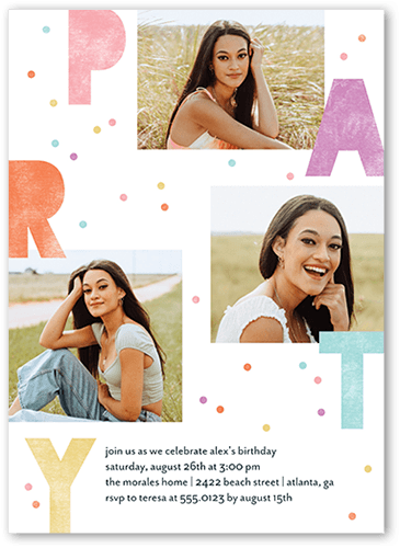 Speckled Letters Birthday Invitation, White, 5x7 Flat, Pearl Shimmer Cardstock, Square, White