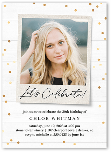 Candid Centerpiece Birthday Invitation, White, 5x7 Flat, Pearl Shimmer Cardstock, Square, White