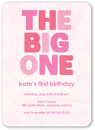 Boldly Bannered Birthday Invitation, Pink, 5x7, Pearl Shimmer Cardstock, Rounded