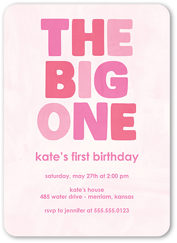 Boldly Bannered Birthday Invitation, Pink, 5x7 Flat, Standard Smooth Cardstock, Rounded, Heather