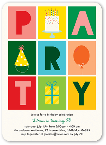 Party Grid Birthday Invitation, Beige, 5x7 Flat, Pearl Shimmer Cardstock, Rounded