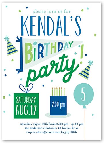 Essential Elements Birthday Invitation, Blue, 5x7 Flat, Matte, Signature Smooth Cardstock, Square