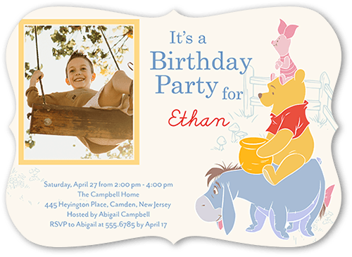 Disney Winnie the Pooh Birthday Birthday Invitation, White, 5x7, Matte, Signature Smooth Cardstock, Bracket