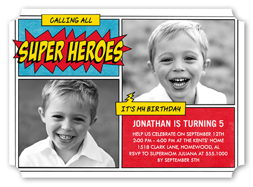 Super Hero Celebration Birthday Invitation, Red, 100% Recycled Cardstock , Ticket