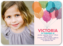 glitter balloons girl birthday invitation 5x7 flat