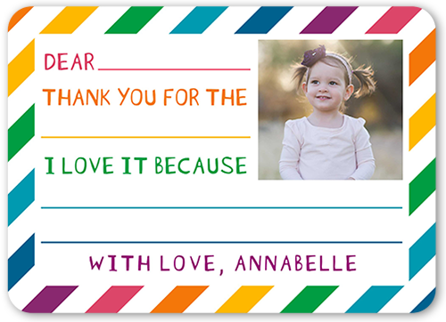 Multicolored Stripes Thank You Card, White, Standard Smooth Cardstock, Rounded