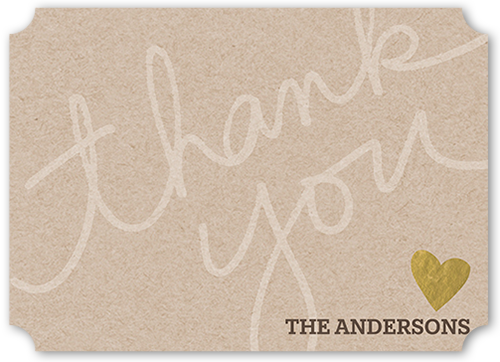 Written From Us Thank You Card, Brown, Matte, Signature Smooth Cardstock, Ticket