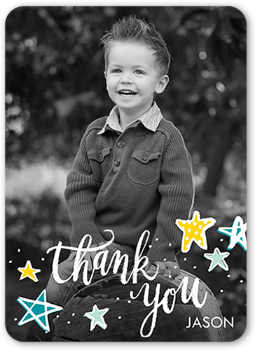 So Many Stars Thank You Card, Blue, Standard Smooth Cardstock, Rounded